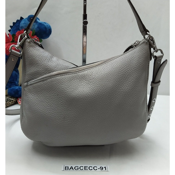 Michael Kors Gray Pebbled Leather Double Zipper Crossbody Shoulder Bag - Picture 2 of 16